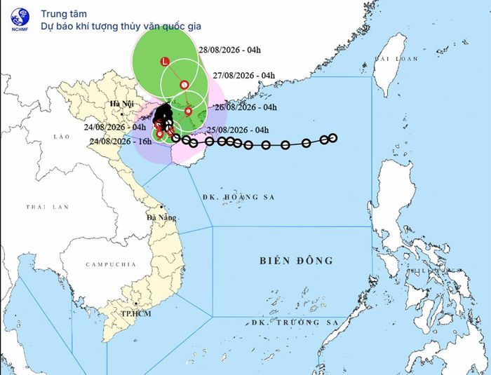 Bản đồ dự báo đường đi, khu vực ảnh hưởng của bão số 4 Narra. (Nguồn: NCHMF)
