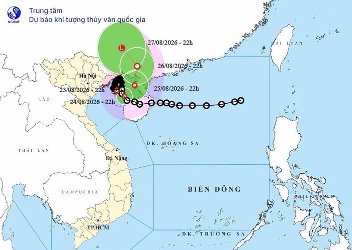 Hướng di chuyển của bão số 4. Ảnh: NCHMF.