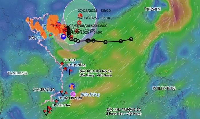 Hướng di chuyển của bão số 4 (Ảnh: Hệ thống giám sát thiên tai Việt Nam)