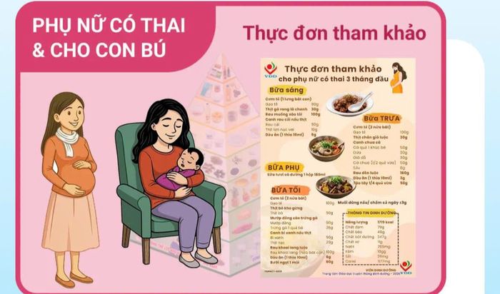 Thực đơn tham khảo cho phụ nữ có thai và cho con bú trên ứng dụng của Viện Dinh dưỡng Quốc gia. Ảnh Hoàng Nam