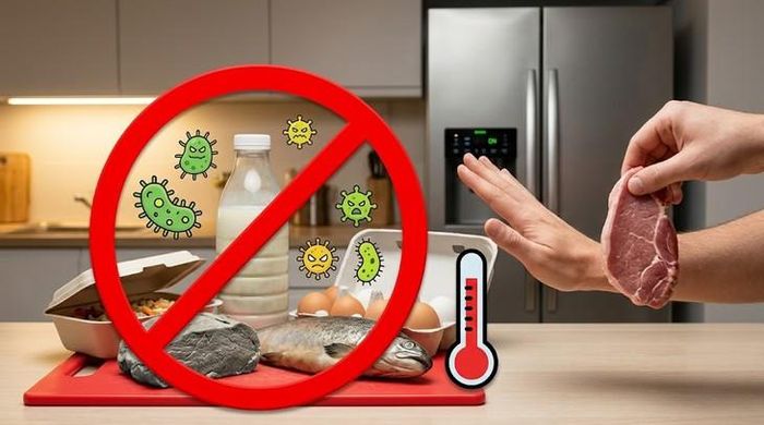 Thịt, cá, sữa, trứng và thức ăn thừa đã ở nhiệt độ không an toàn quá lâu không nên tiếp tục sử dụng chỉ vì tủ lạnh đã hoạt động trở lại. Hình minh họa AI