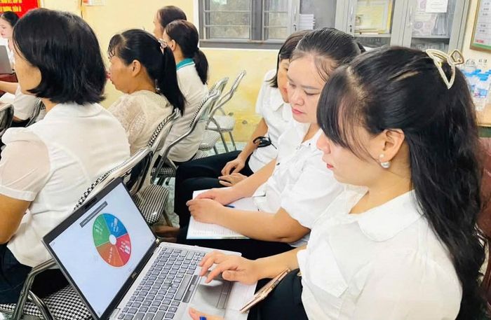 Giáo viên Trường Mầm non Tân Hương (xã Vĩnh Lại) tổ chức tập huấn bồi dưỡng hè chuẩn bị cho năm học mới. Ảnh: Trường Mầm non Tân Hương.