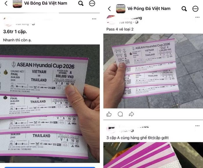 Một group mua bán vé bóng đá có gần 100.000 thành viên liên tục xuất hiện các bài đăng mới, rao bán vé chung kết Việt Nam - Thái Lan (Ảnh chụp màn hình)