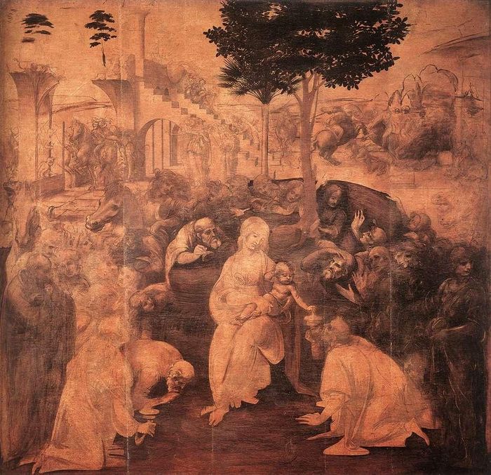  Bức tranh Ba vua chiêm bái Chúa Hài Đồng được danh họa Leonardo da Vinci vẽ vào khoảng năm 1481-1482. Ảnh: wikipedia. 