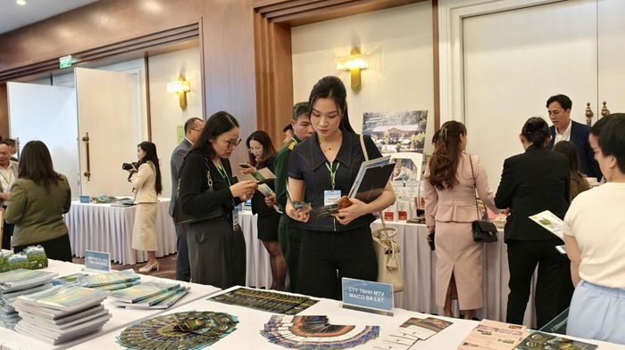 Đại biểu tham quan không gian trưng bày, triển lãm du lịch Lâm Đồng và sản phẩm OCOP của địa phương