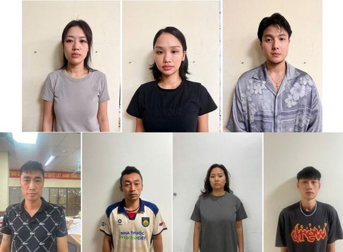 Diễn viên Miu Lê (áo đen) và các đối tượng tổ chức sử dụng trái phép chất ma túy tại khu vực bãi tắm Tùng Thu (Đặc khu Cát Hải). Ảnh: Công an Hải Phòng