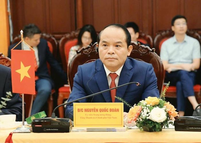 Ủy viên Trung ương Đảng, Tổng Thanh tra Nguyễn Quốc Đoàn tại buổi hội đàm - Ảnh: chinhphu.vn/Toàn Thắng