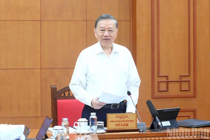 Tổng Bí thư, Chủ tịch nước Tô Lâm phát biểu tại cuộc làm việc.