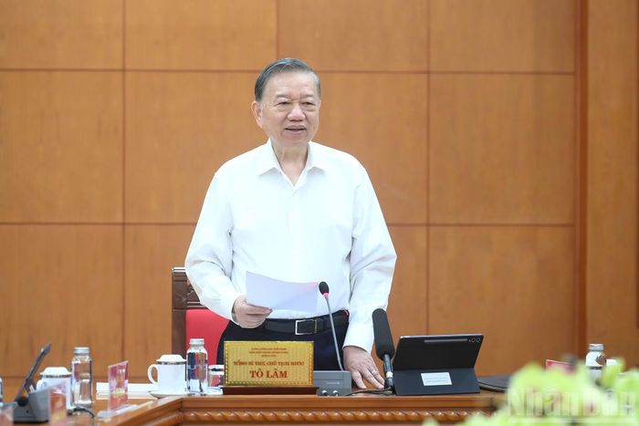 Tổng Bí thư, Chủ tịch nước Tô Lâm phát biểu chỉ đạo tại cuộc làm việc.