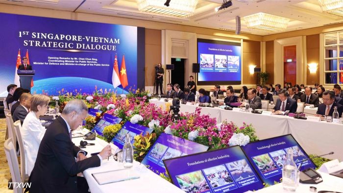 Đối thoại Chiến lược Việt Nam-Singapore lần thứ nhất giữa Đảng Cộng sản Việt Nam và Đảng Hành động Nhân dân Singapore. (Ảnh: Phương Hoa/TTXVN)