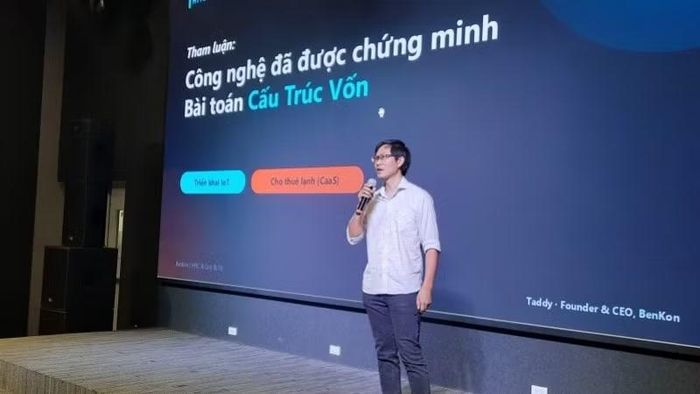 Đại diện doanh nghiệp phát biểu tại Hội thảo “HFIC và Quỹ bảo lãnh tín dụng - Cánh cửa vốn cho startup, doanh nghiệp nhỏ và vừa”. (Ảnh: CAO TÂN)