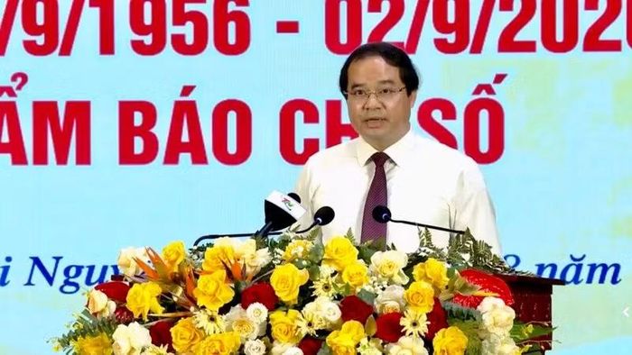 Đồng chí Trịnh Xuân Trường, Ủy viên Trung ương Đảng, Bí thư Tỉnh ủy Thái Nguyên phát biểu tại buổi lễ. (Ảnh: CTV)