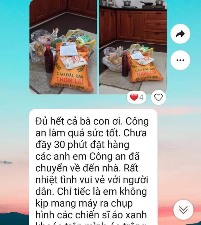 Người dân ghi nhận trách nhiệm của lực lượng Công an trong chiến dịch cung ứng thực phẩm giai đoạn cách ly xã hội phòng chống dịch COVID-19.