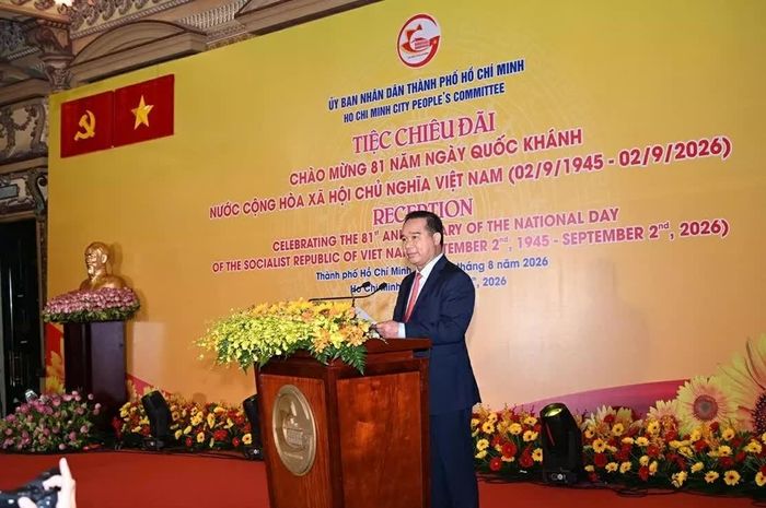 Chủ tịch UBND TP. Hồ Chí Minh Nguyễn Văn Được phát biểu tại tiệc chiêu đãi chào mừng 81 năm Quốc khánh nước Cộng hòa XHCN Việt Nam. (Ảnh: Chu Văn)