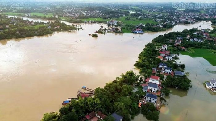 Mực nước sông Cầu đang cao khiến nhiều hộ dân bị ảnh hưởng. Ảnh: Thanh Thắng