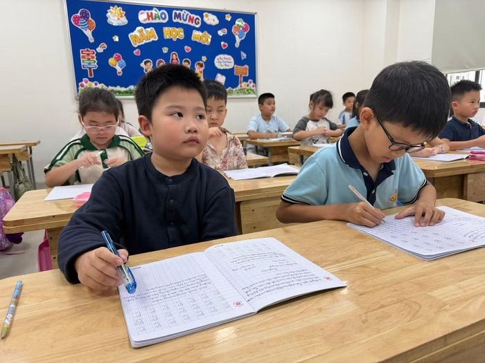 Học sinh Trường tiểu học Kim Liên - Hà Nội trong một giờ học (ảnh: Hà Linh)