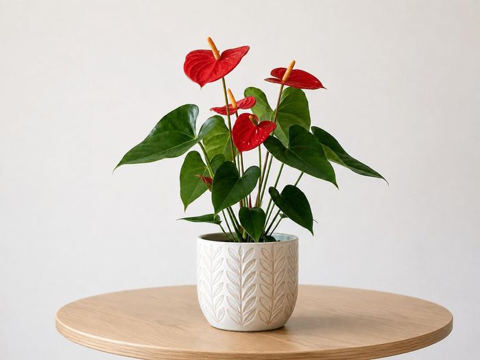 Cây hồng môn trang trí bàn đẹp, hiện đại.