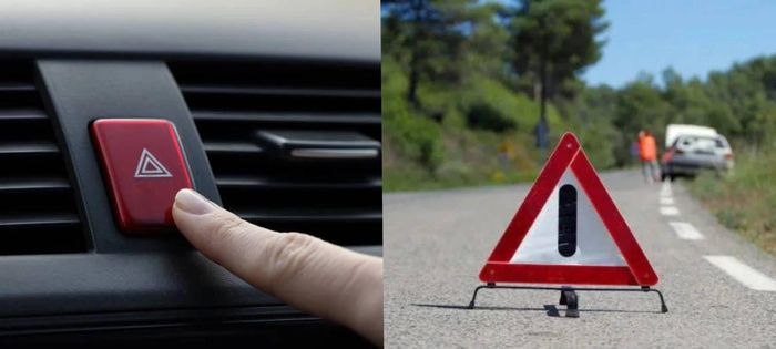 Bật đèn hazard và đặt dụng cụ cảnh báo đúng quy định sẽ giúp người và phương tiện an toàn hơn khi không may gặp sự cố trên đường. Ảnh: Caranddriver