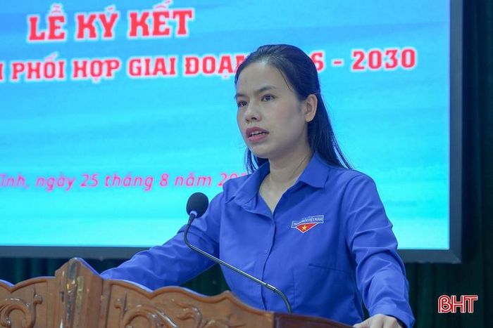  Phát biểu tại lễ ký kết, Bí thư Tỉnh đoàn Nguyễn Ny Hương nhấn mạnh: "Việc phối hợp giữa hai ngành sẽ góp phần tập hợp, chăm lo và phát huy tốt hơn vai trò của thanh niên công nhân, người lao động trẻ tại các khu kinh tế, khu công nghiệp, doanh nghiệp trên địa bàn tỉnh Hà Tĩnh". 