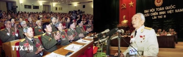Đại tướng Võ Nguyên Giáp, Chủ tịch Danh dự của Hội Cựu chiến binh Việt Nam phát biểu tại phiên khai mạc Đại hội toàn quốc Hội Cựu chiến binh Việt Nam lần thứ III, từ 26-28/12/2002. (Ảnh: Nhan Sáng/TTXVN)
