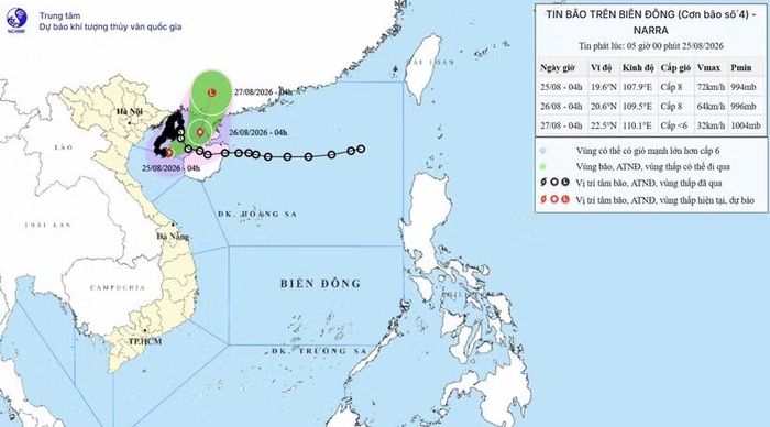 Vị trí và đường đi của bão số 4. (Nguồn: Trung tâm Dự báo khí tượng thủy văn Quốc gia)