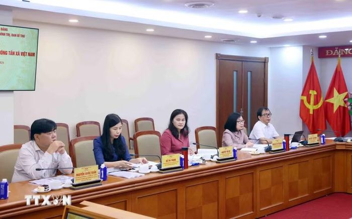 Các đồng chí Ủy viên Ban Thường vụ Đảng ủy Thông tấn xã Việt Nam tham dự hội nghị. (Ảnh: Phạm Kiên/ TTXVN) ​