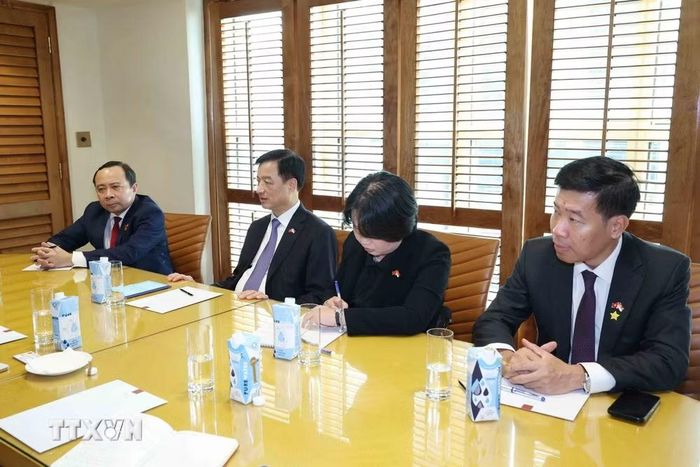 Trưởng Ban Tổ chức Trung ương Nguyễn Duy Ngọc làm việc với ông Lý Hồng Nghị, Giám đốc điều hành bộ phận Open Government Products thuộc Cơ quan Công nghệ Chính phủ Singapore (GovTech). (Ảnh: Phương Hoa/TTXVN)