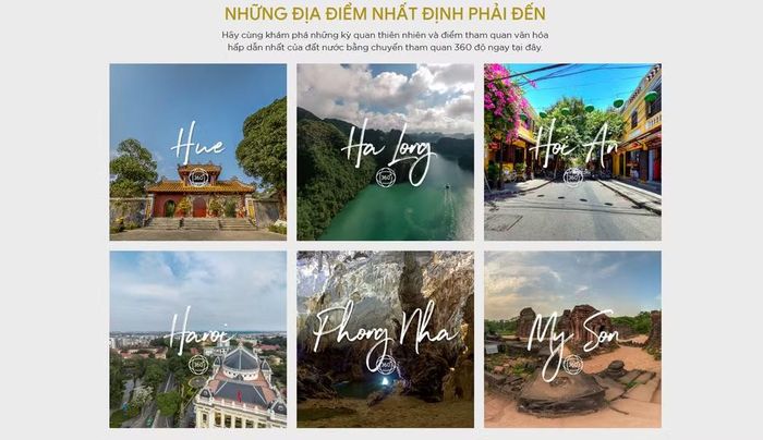 Hình ảnh 360 độ gợi ý điểm đến trên website vietnam.travel.