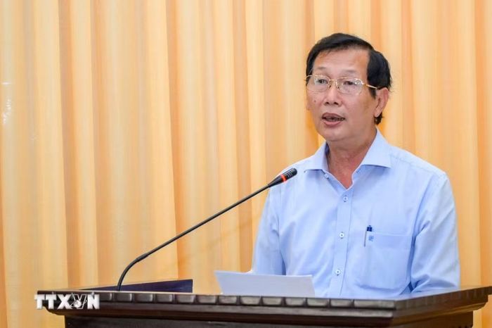 Phó Chủ tịch Ủy ban Nhân dân tỉnh An Giang Lê Văn Phước, Trưởng Ban Chỉ đạo 515 tỉnh An Giang phát biểu kết luận. (Ảnh: Văn Sĩ/TTXVN)