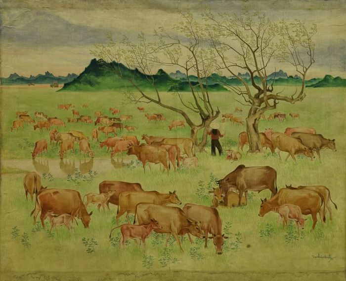 "Trên đồng cỏ nông trường Đồng Giao" (1958) của họa sỹ Tạ Thúc Bình.