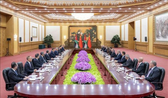 Toàn cảnh cuộc hội đàm giữa Chủ tịch Trung Quốc Tập Cận Bình và Quốc vương Jordan Abdullah II tại Bắc Kinh ngày 24/8/2026. Ảnh: THX/TTXVN phát