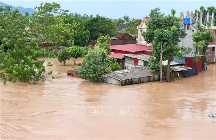 Mực nước sông Lục Nam tiếp tục ở mức cao, đạt 7,15 m, trên báo động III là 0,85 m, ngày 24/8. Ảnh: Thái Hùng/TTXVN
