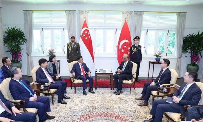 Thường trực Ban Bí thư Trần Cẩm Tú hội kiến Tổng thống Singapore Tharman Shanmugaratnam. Ảnh: Phương Hoa/TTXVN