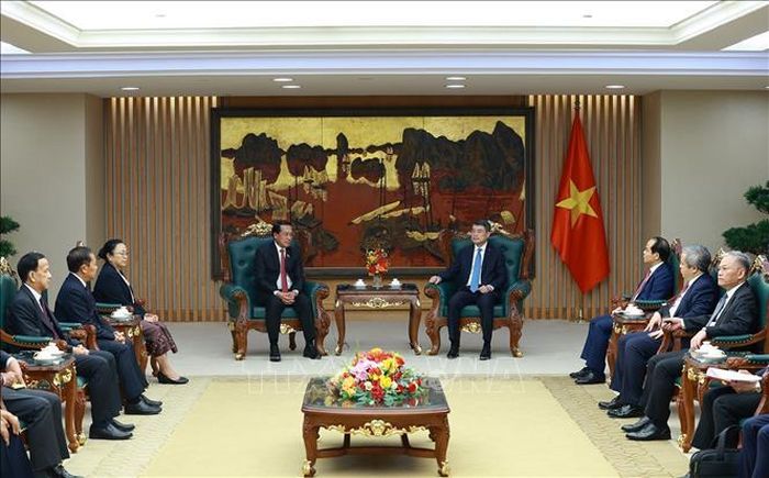 Thủ tướng Lê Minh Hưng tiếp ông Vanhxay Phongsavanh, Tổng Thanh tra Nhà nước Lào. Ảnh: Dương Giang/TTXVN