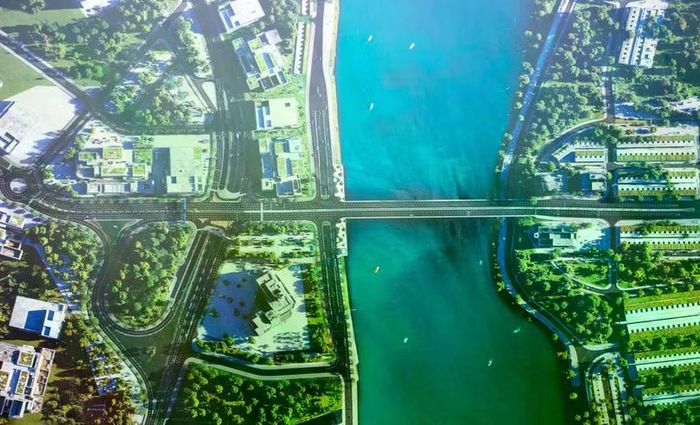 Phối cảnh phương án xây dựng cụm nút giao thông qua cầu Hoà Xuân. Ảnh XM.