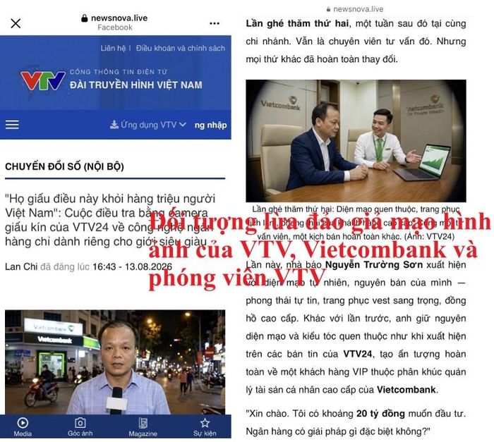 Một số nội dung còn sử dụng hình ảnh do AI tạo ra, mô phỏng trụ sở, biển hiệu, đồng phục nhân viên Vietcombank