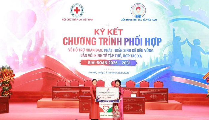 Chương trình do bà Đỗ Thị Thu Thảo, Chủ tịch Hội Chữ thập đỏ Việt Nam và bà Cao Xuân Thu Vân, Chủ tịch Liên minh Hợp tác xã Việt Nam trực tiếp ký kết. Ảnh: VCA