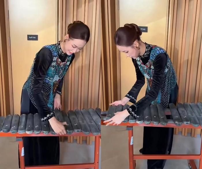 Bảo Ngọc chuẩn bị cho phần thi Tài năng tại Miss World.