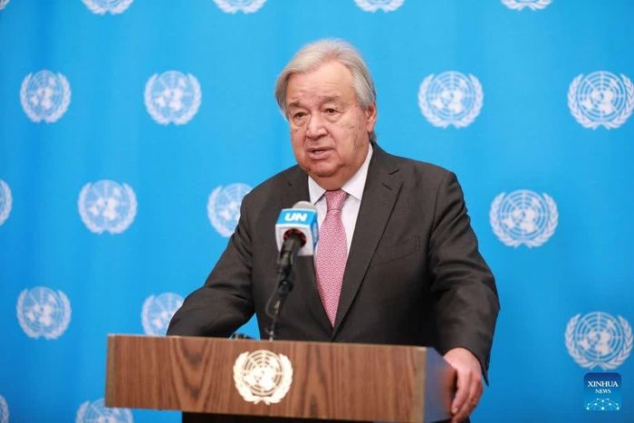 Tổng Thư ký Antonio Guterres phát biểu trong cuộc họp báo ở trụ sở LHQ tại New York (Mỹ), ngày 24/8. Ảnh: Xinhua.