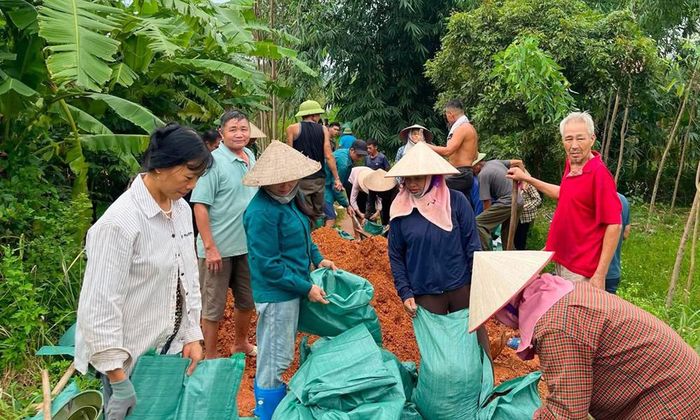  Nhân dân thôn Nghĩa Hưng, xã Tiên Lục chung sức bảo vệ diện tích lúa mùa. 