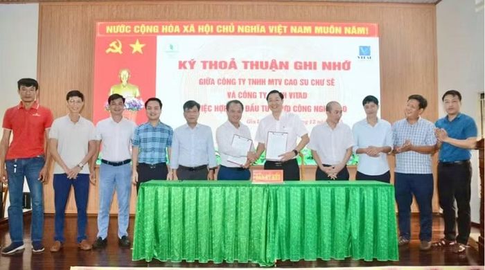  Công ty TNHH MTV Cao su Chư Sê ký kết hợp đồng cho thuê hạ tầng đất Khu công nghiệp Nam Pleiku đối với Công ty CP Tập đoàn Tiến Thịnh. Ảnh: N.S 