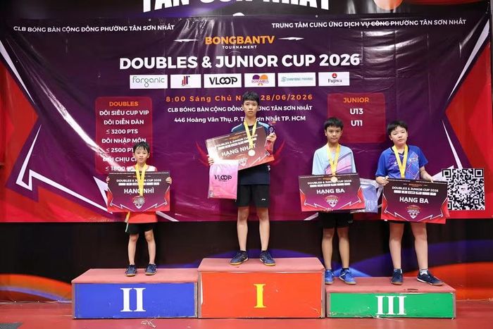 Quốc Anh giành hạng nhất nội dung Junior tại BONGBANTV Doubles & Junior Cup 2026 ở TP. Hồ Chí Minh. Ảnh: NVCC