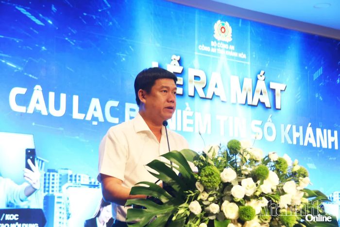 Đại tá Nguyễn Đình Thuận Hải - Phó Giám đốc Công an tỉnh phát biểu tại lễ ra mắt Câu lạc bộ Niềm tin số.