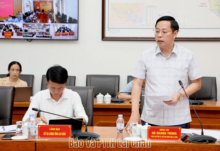 Đồng chí Hà Quang Trung - Phó Bí thư Tỉnh ủy, Chủ tịch UBND tỉnh phát biểu tại cuộc họp. 