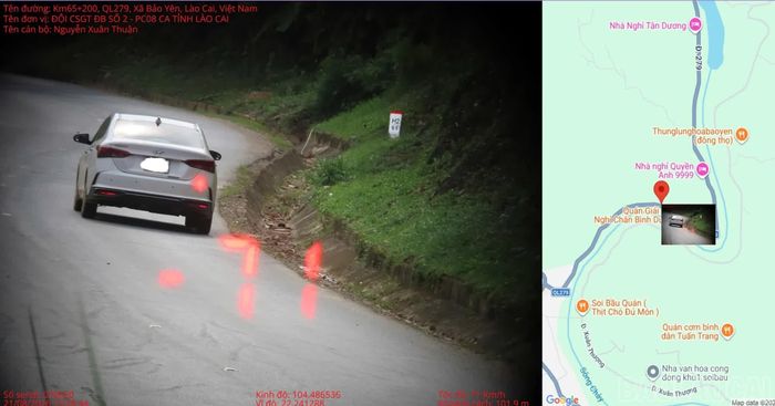 Phương tiện chạy quá tốc độ quy định được lực lượng cảnh sát giao thông phát hiện tại Km65+200, Quốc lộ 279, thuộc địa phận xã Bảo Yên.