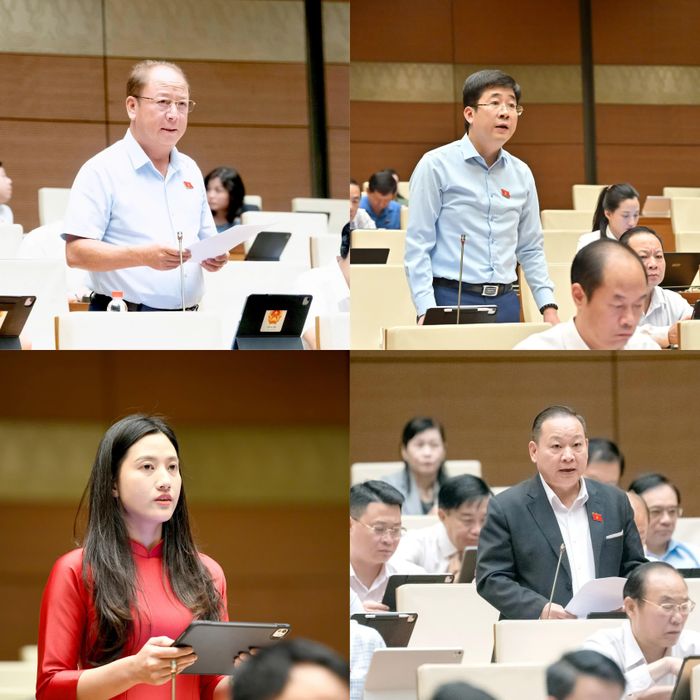 Các đại biểu Quốc hội tỉnh Lào Cai phát biểu thảo luận tại Hội trường.