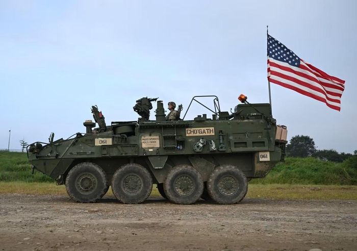 Xe bọc thép Stryker của Mỹ tham gia tập trận Ulchi Freedom Shield tại Hàn Quốc. Ảnh: Getty Images