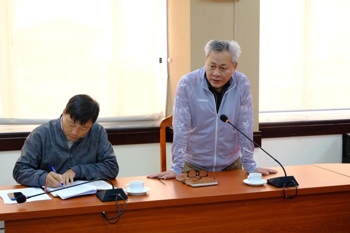 Ông Nguyễn Thế Hùng, Trưởng Phòng Quản lý Thể dục Thể thao, Sở Văn hóa, Thể thao và Du lịch phát biểu tại buổi làm việc