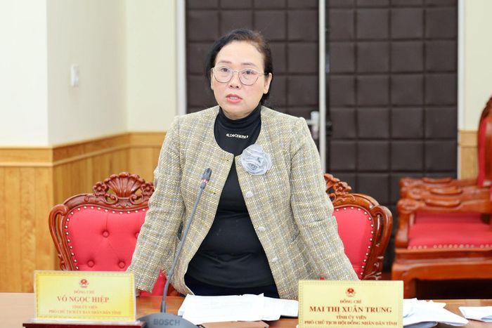 Tỉnh ủy viên, Phó Chủ tịch HĐND tỉnh, Trưởng Ban Pháp chế - HĐND tỉnh Mai Thị Xuân Trung báo cáo rà soát các nội dung thuộc thẩm quyền