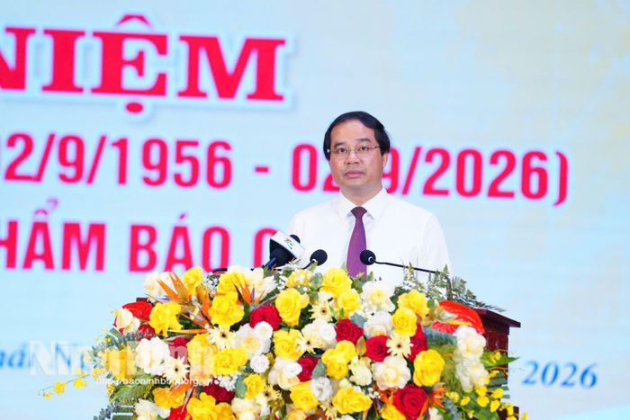 Đồng chí Trịnh Xuân Trường, Ủy viên Trung ương Đảng, Bí thư Tỉnh ủy Thái Nguyên phát biểu chỉ đạo tại lễ kỷ niệm.